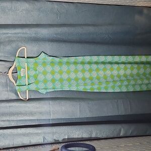 All For Color Women's Size Small Sleeveless Abstract Print Teal Maxi Dress